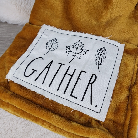 Rae Dunn Plush Throw with GATHER patch - Picture 3 of 9